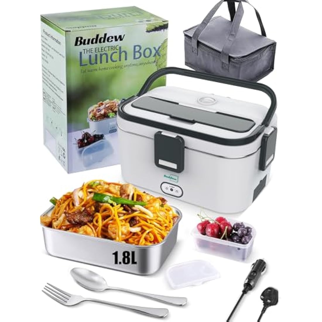 Buddew Electric Lunch Box – 80W Portable Food Warmer for Car & Home, 1.8L