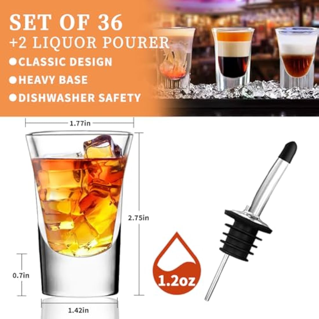SuproBarware 36-Pack Shot Glasses – 1.2oz Heavy Base Clear Glass Set