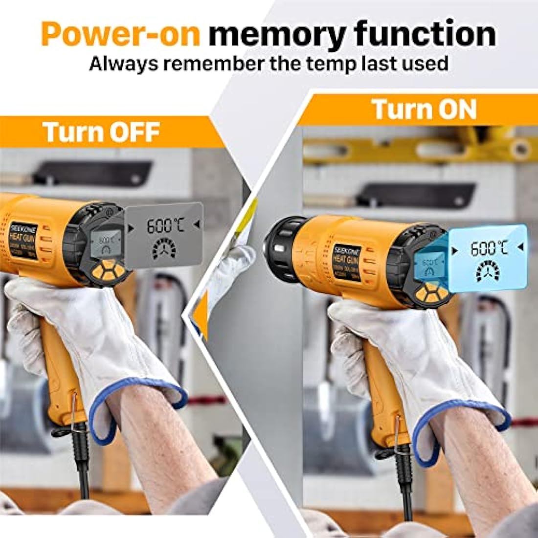 SEEKONE 2000W Digital Heat Gun | Variable Temp 50-600℃ LCD Display