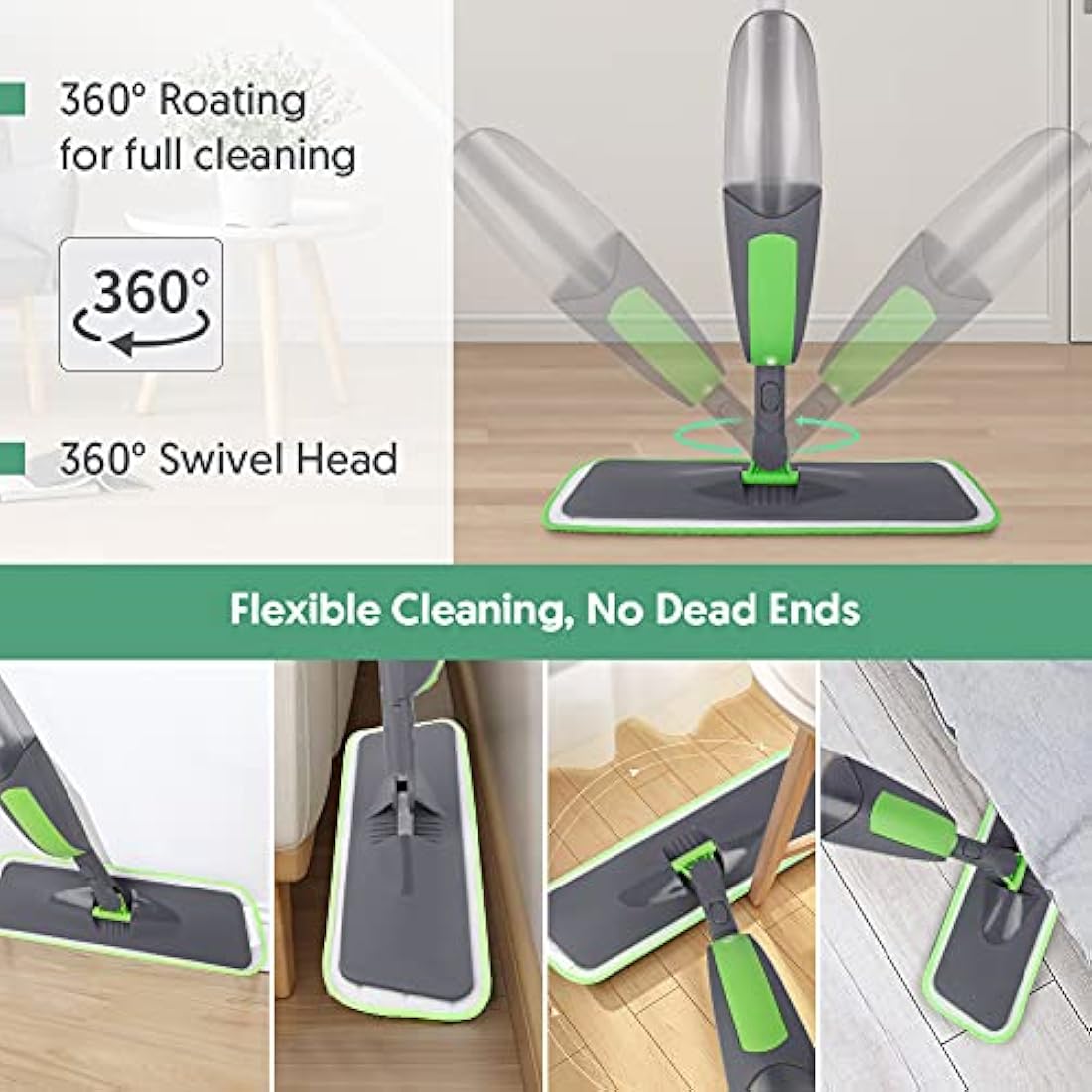 ILAVCOOL Spray Mop for Floor Cleaning | 3 Reusable Pads & 550ML Bottle