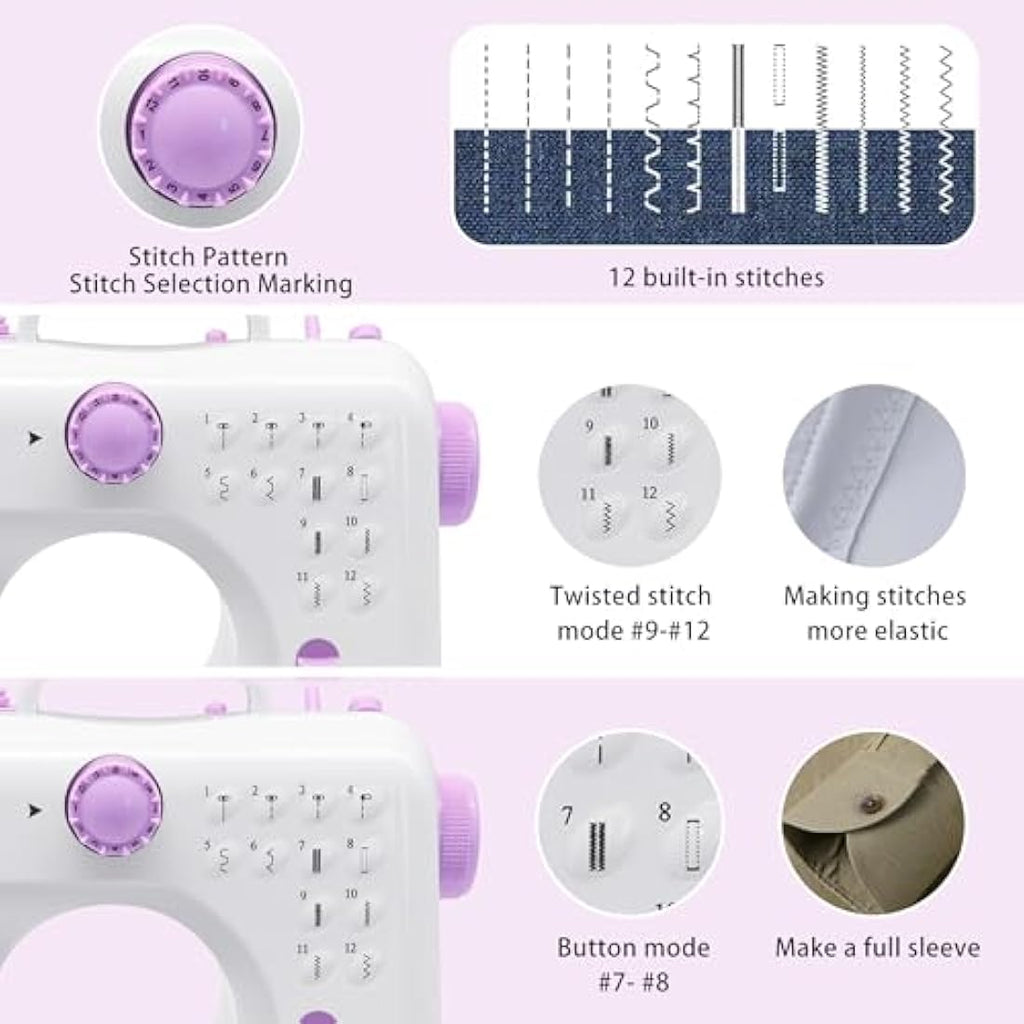 Mini Portable Sewing Machine | 12 Stitches & LED Light Kit