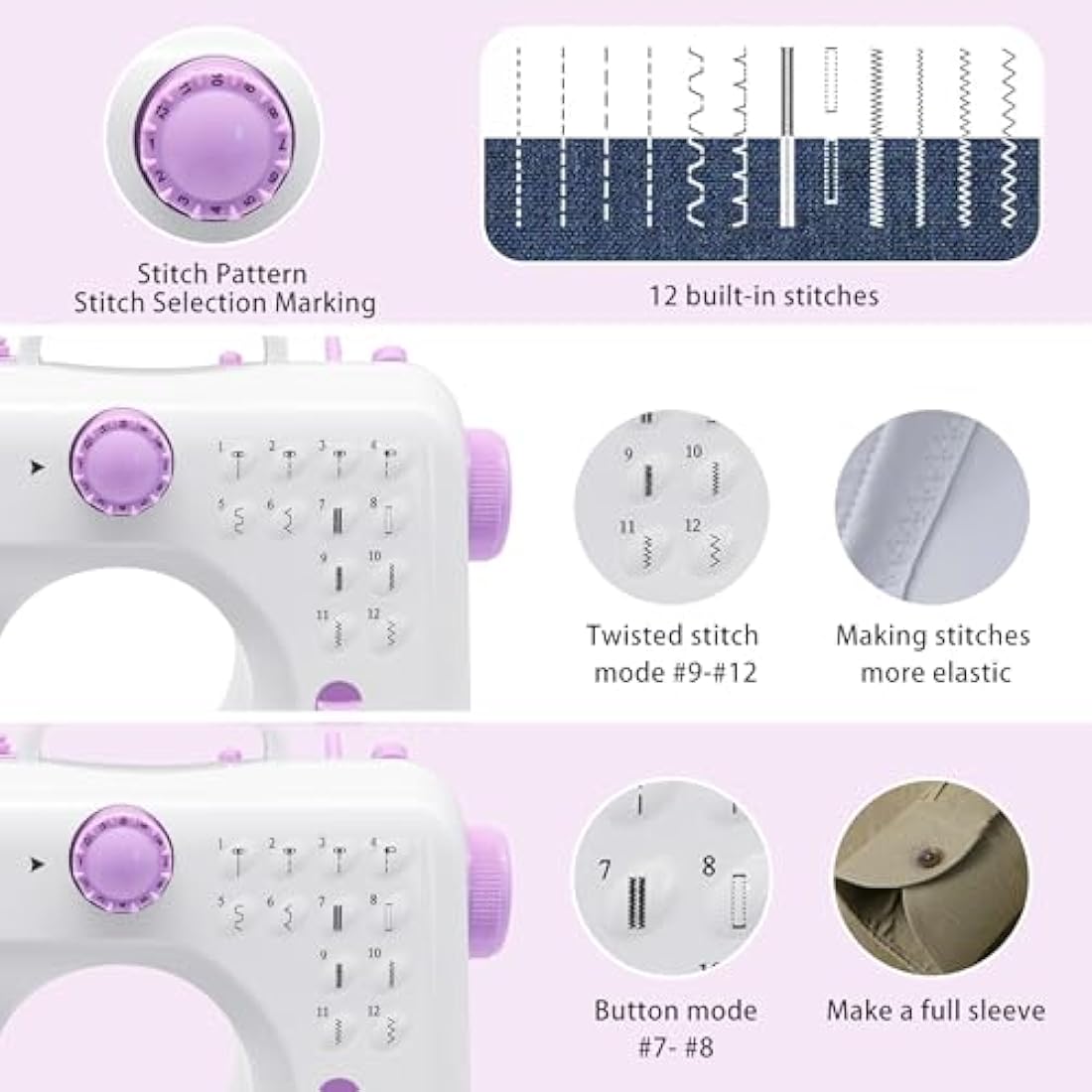 Mini Portable Sewing Machine | 12 Stitches & LED Light Kit