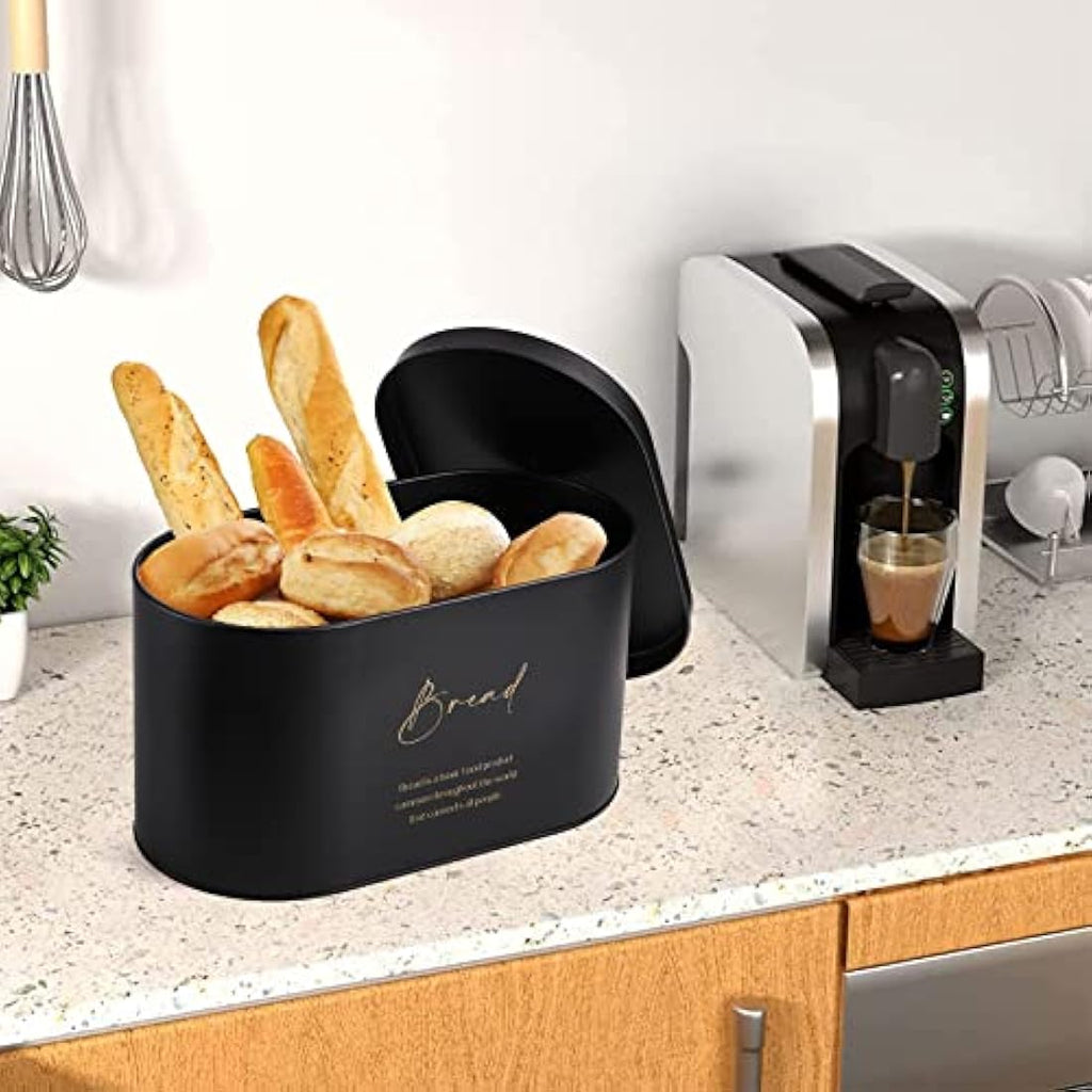 Hacaroa 4-Piece Metal Bread Box and Canister Set – Black & Gold Kitchen Storage