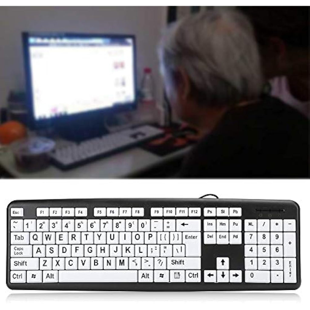 Jolof Store Large Print Wired Keyboard – High Contrast for Seniors