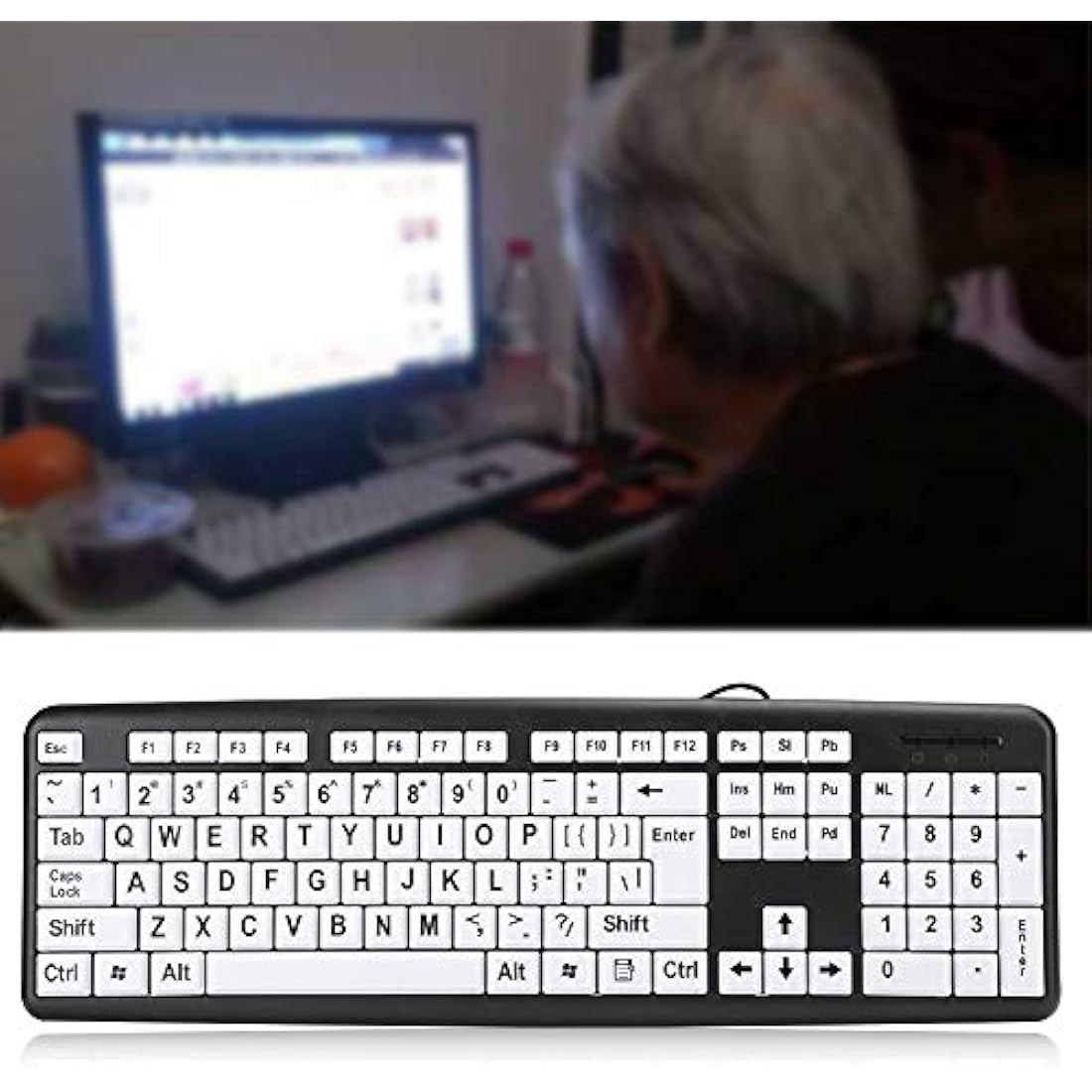 Jolof Store Large Print Wired Keyboard – High Contrast for Seniors