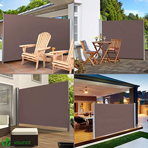 VOUNOT Retractable Side Awning – Outdoor Privacy Screen, 160x300cm, Brown