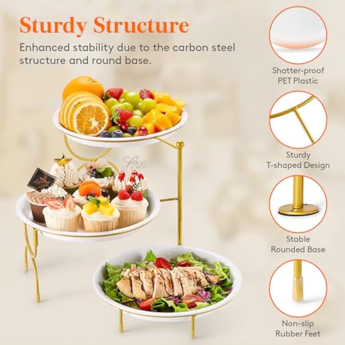 Lifewit 3 Tier Serving Tray | Round Plastic Dessert Display Stand