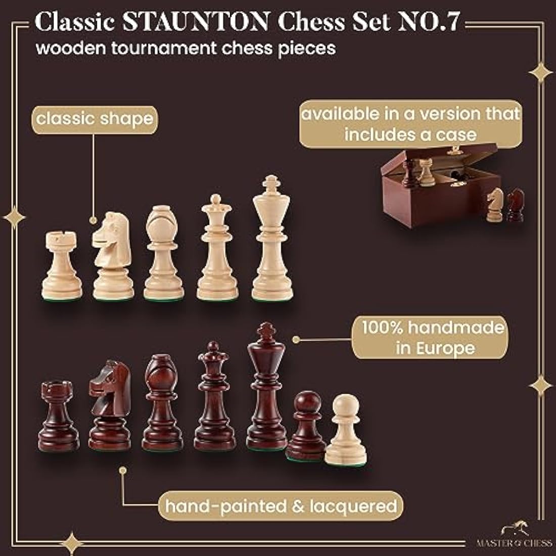 Master of Chess Staunton No. 7 Wooden Chess Pieces – Handmade Set
