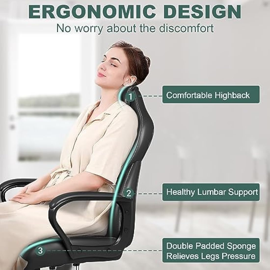 BASETBL Ergonomic Office Chair - High Back PU Leather Executive Chair, Blue