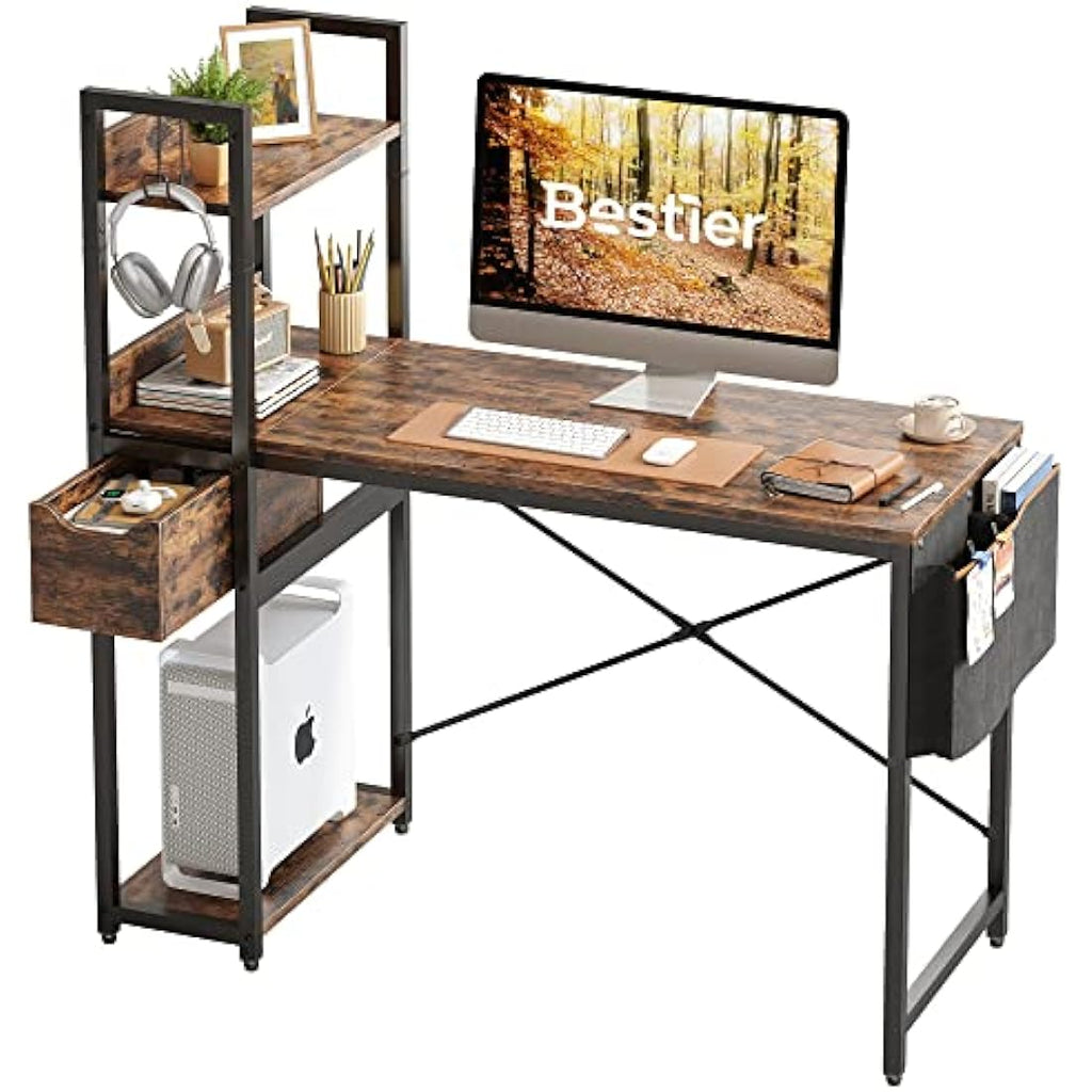 Bestier 120cm Corner Computer Desk with Drawer and Storage Shelves