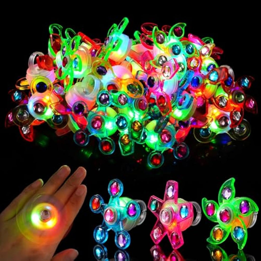 Mikulala LED Light Up Fidget Spinner Rings – 24 Pack Glow Party Favours