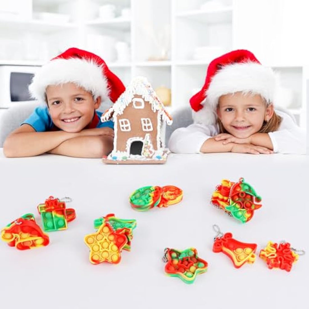 Amyang 24 Pack Christmas Mini Pop Fidget Toy Keychains for Party Favors