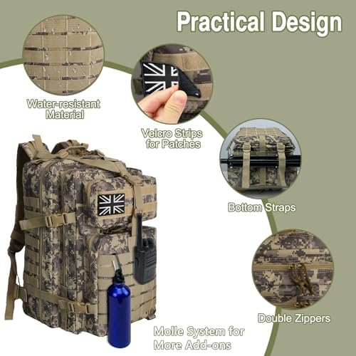 WOLT Tactical Military Backpack - 45L Large 3 Day Assault Pack for Hiking