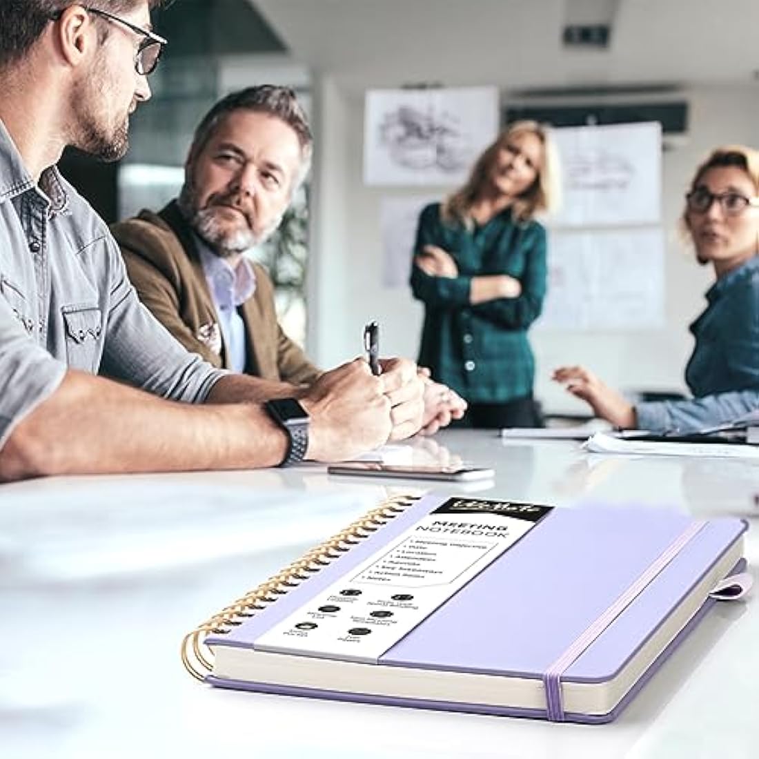 WEMATE Meeting Notebook – B5 PU Leather Business Planner, Light Purple