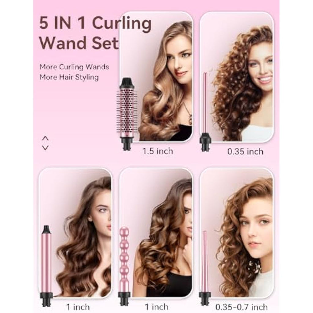 LANDOT 5-in-1 Curling Wand Set | Ceramic Interchangeable Barrels & Brush