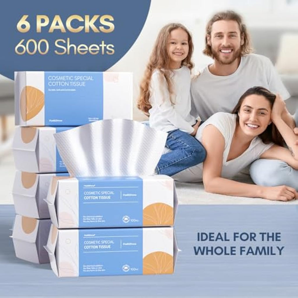 PoeticEHome Cotton Face Tissue – Ultra Soft Disposable Dry Wipes (600 Count)