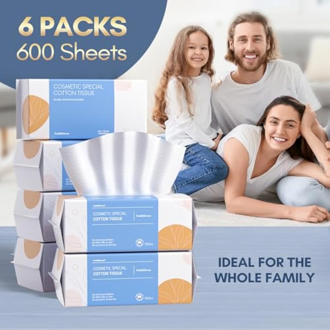 PoeticEHome Cotton Face Tissue – Ultra Soft Disposable Dry Wipes (600 Count)