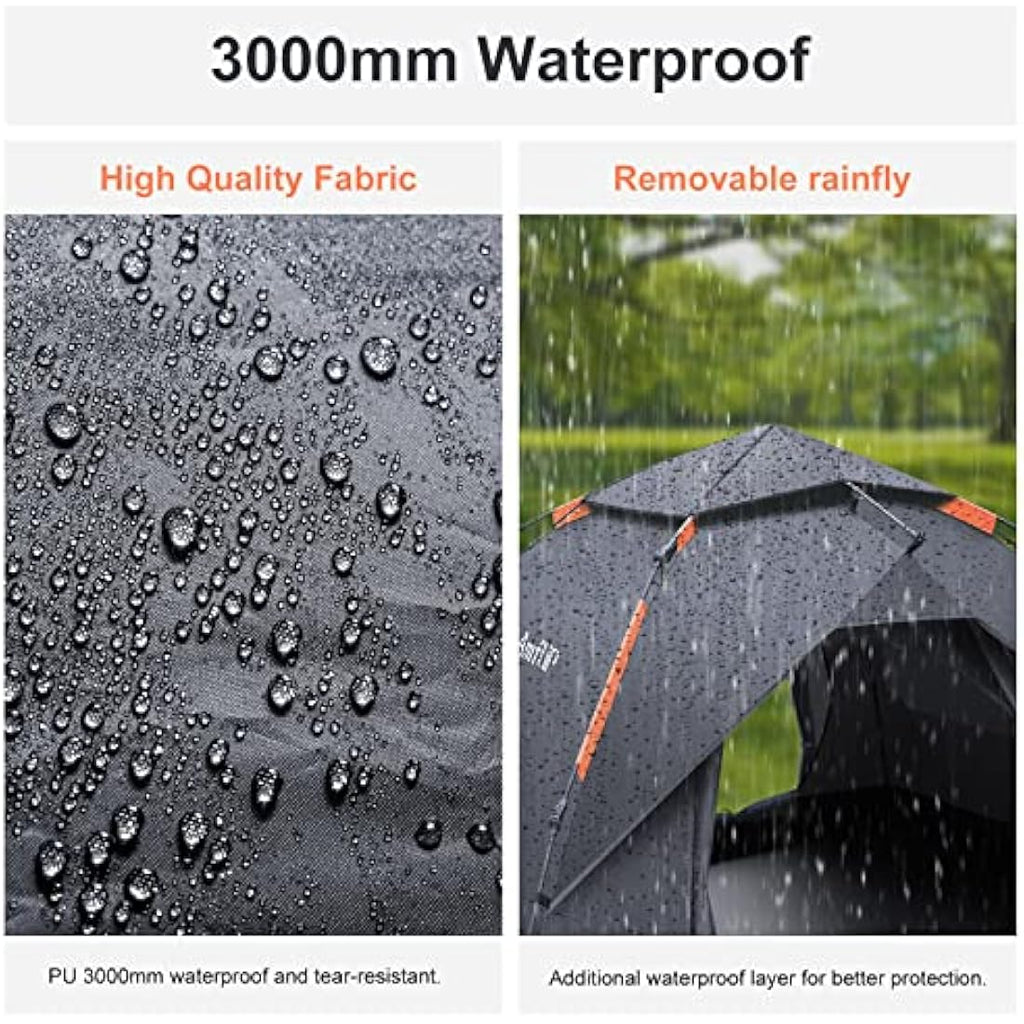 Amflip 3 Person Pop Up Camping Tent | Waterproof 4 Season Dome Tent