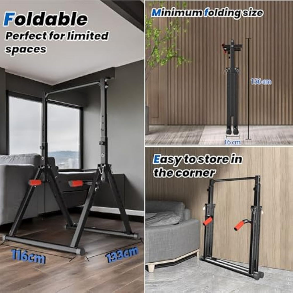 DOBESTS Foldable Power Tower Dip Station - 700 LBS Adjustable Pull Up Bar