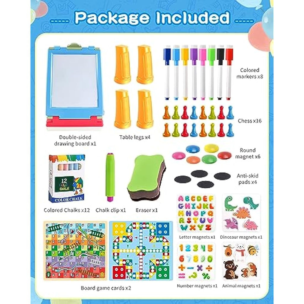 Elovien 4-in-1 Kids Art Easel | Foldable Magnetic Tabletop Board - Blue