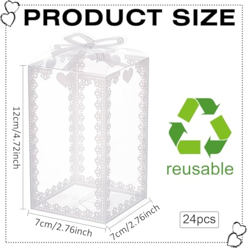 BENECREAT 24PCS Clear PVC Gift Boxes with Bowknot for Party Favors