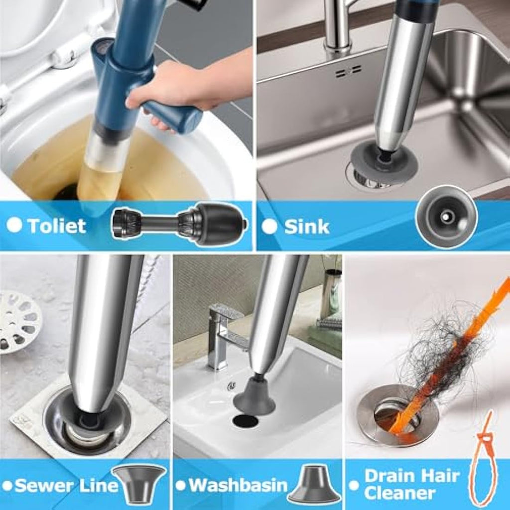 High Pressure Toilet Plunger Set – Heavy Duty Drain Unblocker
