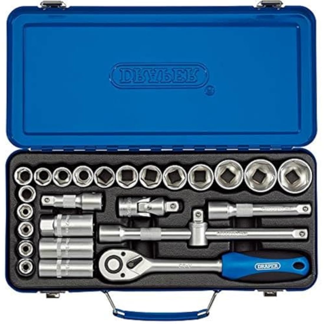Draper 16368 1/2-Inch Square Drive Metric Socket Set - 26 Piece Steel Case