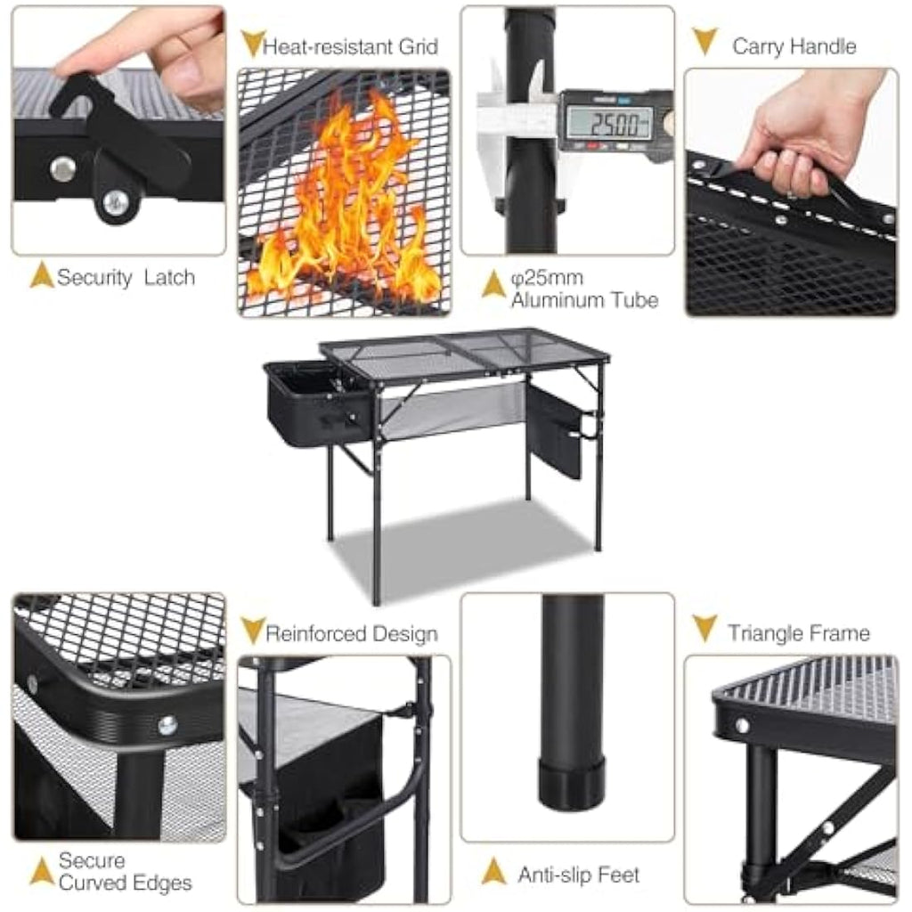 REDCAMP Folding Grill Table with Sink | Portable Aluminum Camping Stand
