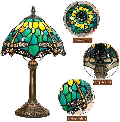Blivuself Tiffany Style Stained Glass Dragonfly Table Lamp – 8" Retro Desk Light