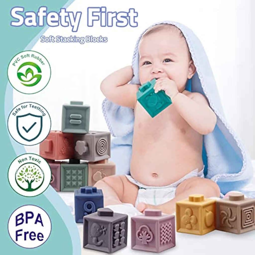 Jolof Store Montessori Baby Toys – 24pc Soft Sensory Blocks & Teethers