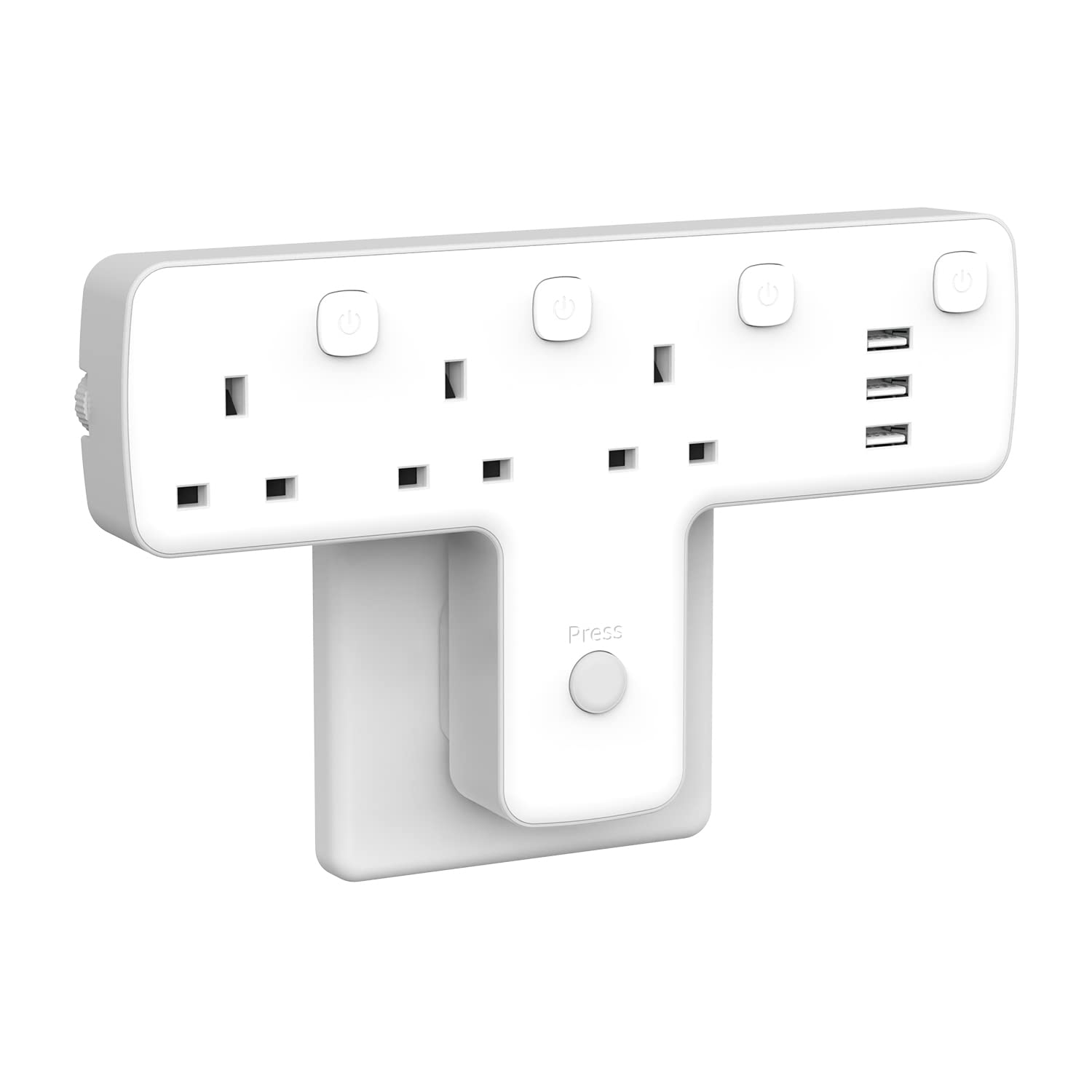 Mscien 3-Way UK Plug Extension with 3 USB Ports & Surge Protector