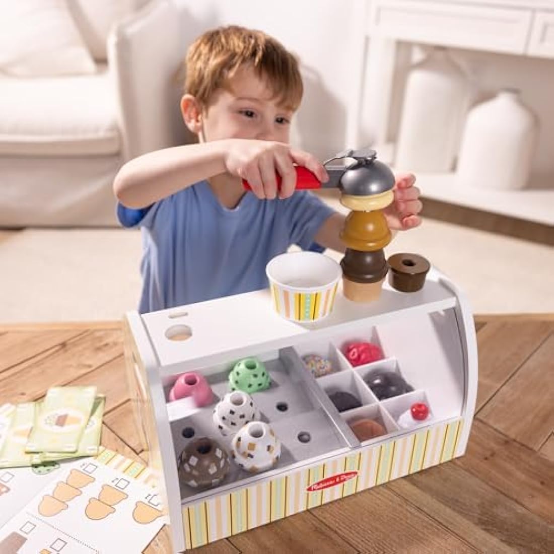 Melissa & Doug Wooden Ice Cream Counter - 28-Piece Play Food Set