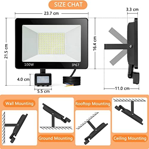 YIQIBRO 100W LED Security Lights | 10000LM Motion Sensor Floodlight 2-Pack