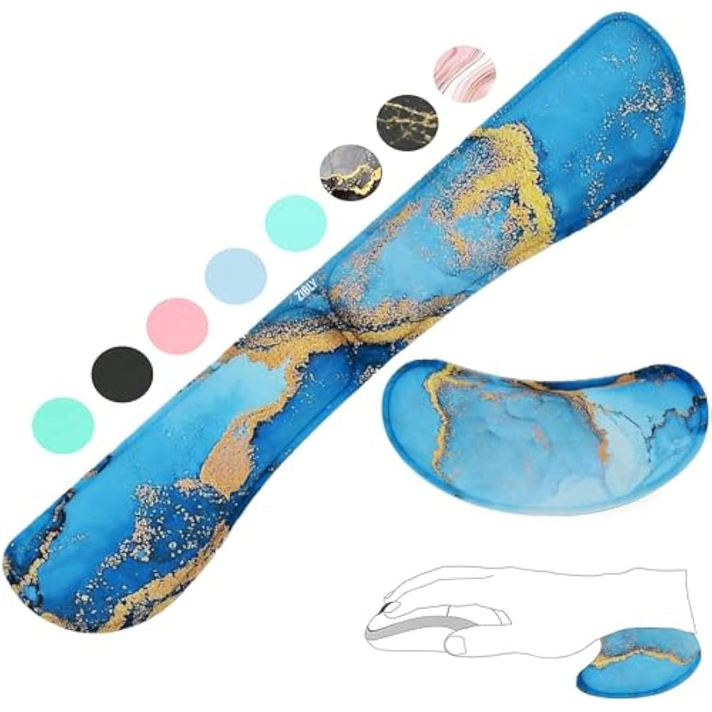 Memory Foam Keyboard and Mouse Wrist Rest Set – Blue Marble