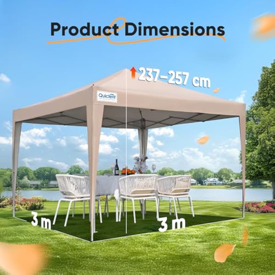 Quictent 3x3m Pop Up Canopy Gazebo with Sidewalls | 10x10ft Beige Tent
