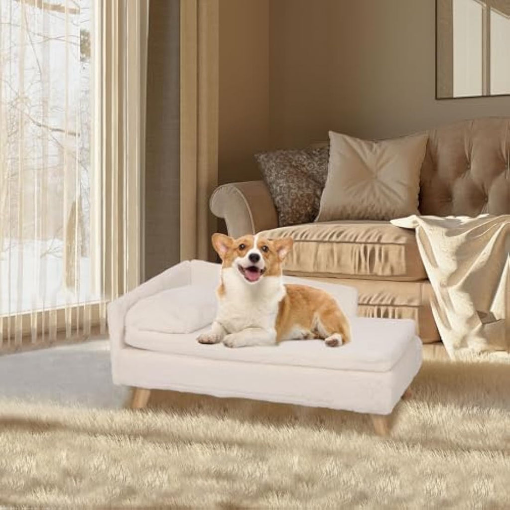 BingoPaw Elevated Dog Sofa Bed – L-Shaped Raised Plush Pet Couch (80x50cm)