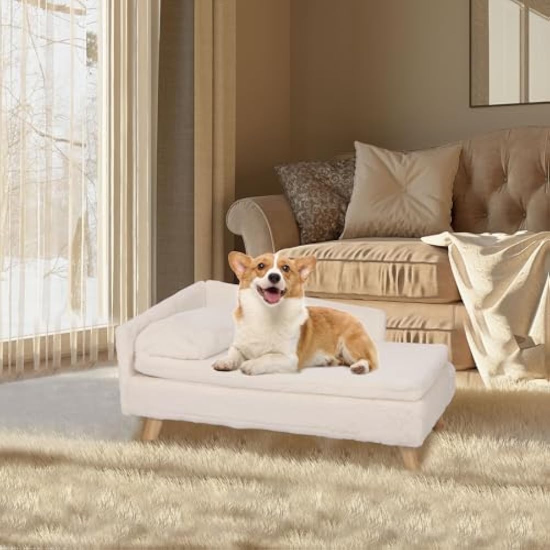 BingoPaw Elevated Dog Sofa Bed – L-Shaped Raised Plush Pet Couch (80x50cm)