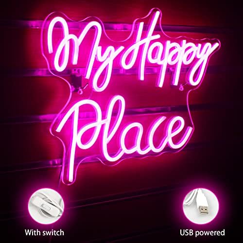 SIGNSHIP My Happy Place Neon Sign | Pink LED Wall Decor for Bedroom