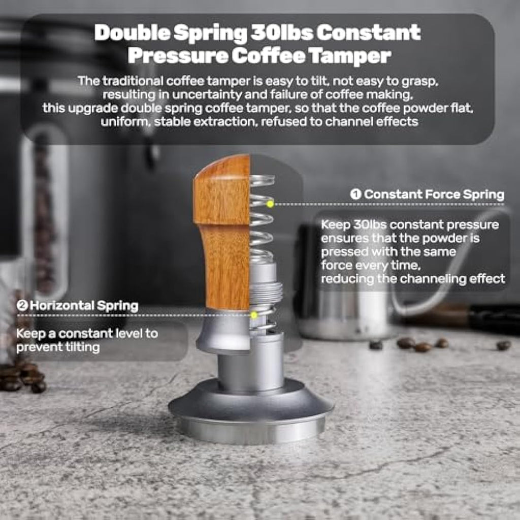 Ceelatti 54mm Calibrated Espresso Tamper – 30lb Spring Loaded Ripple Base