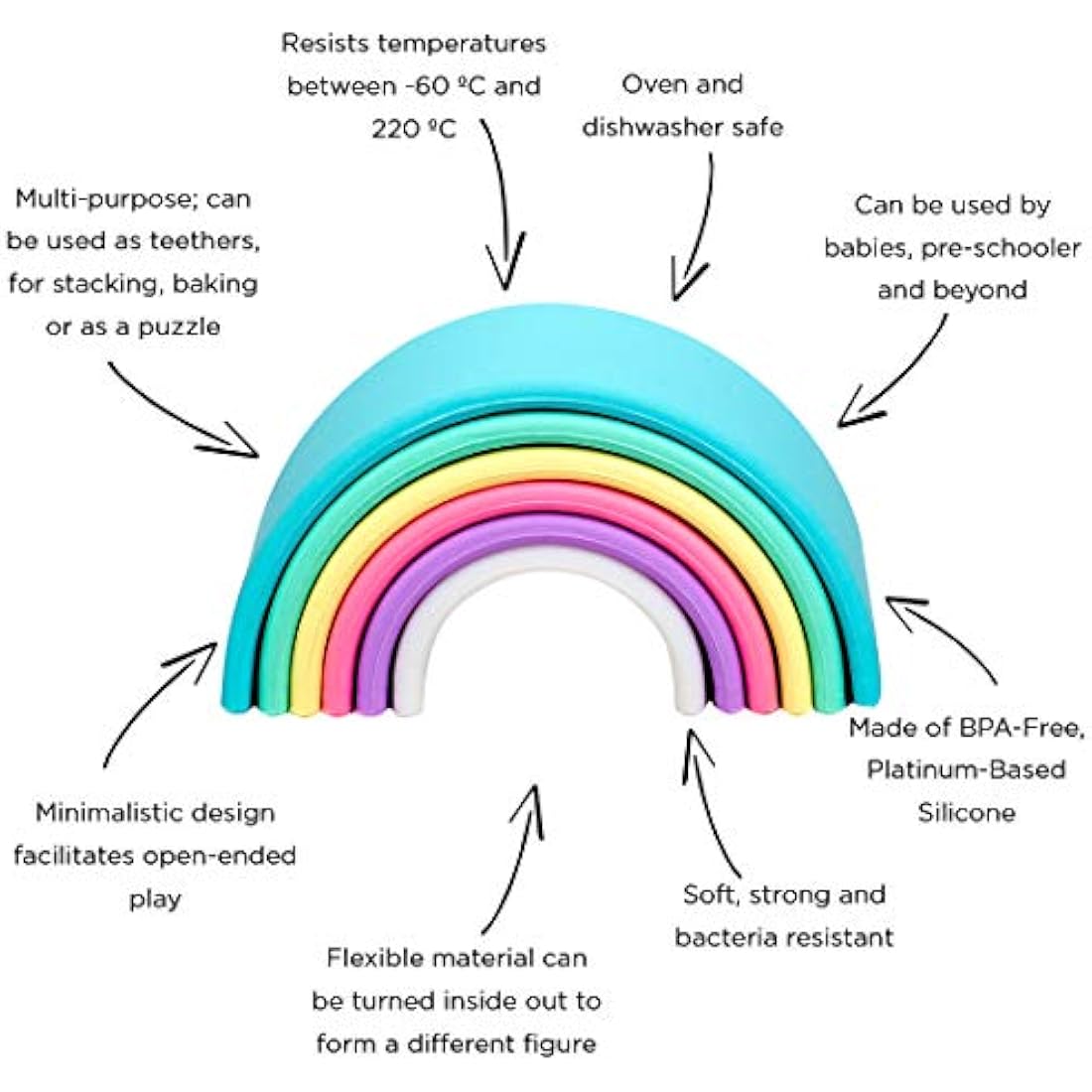 dëna Rainbow Silicone Toy – Pastel Open-Ended Stacking & Teething Toy