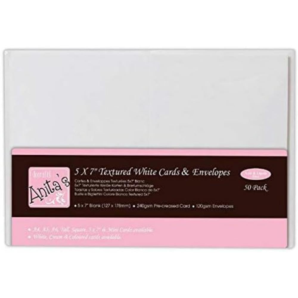 Anita's White Blank Cards and Envelopes - 5x7 Inch, 240gsm, 50 Pack