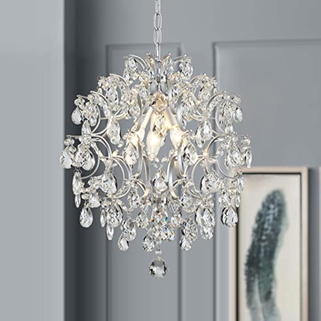 Bestier Modern Silver Crystal Raindrop Chandelier | 3-Light Pendant