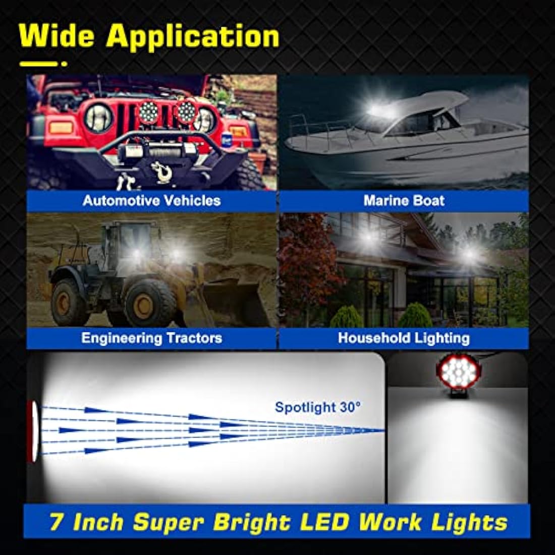 WOWLED 7" Round LED Work Lights – 51W Red Spot Driving Lamps (2 Pcs)