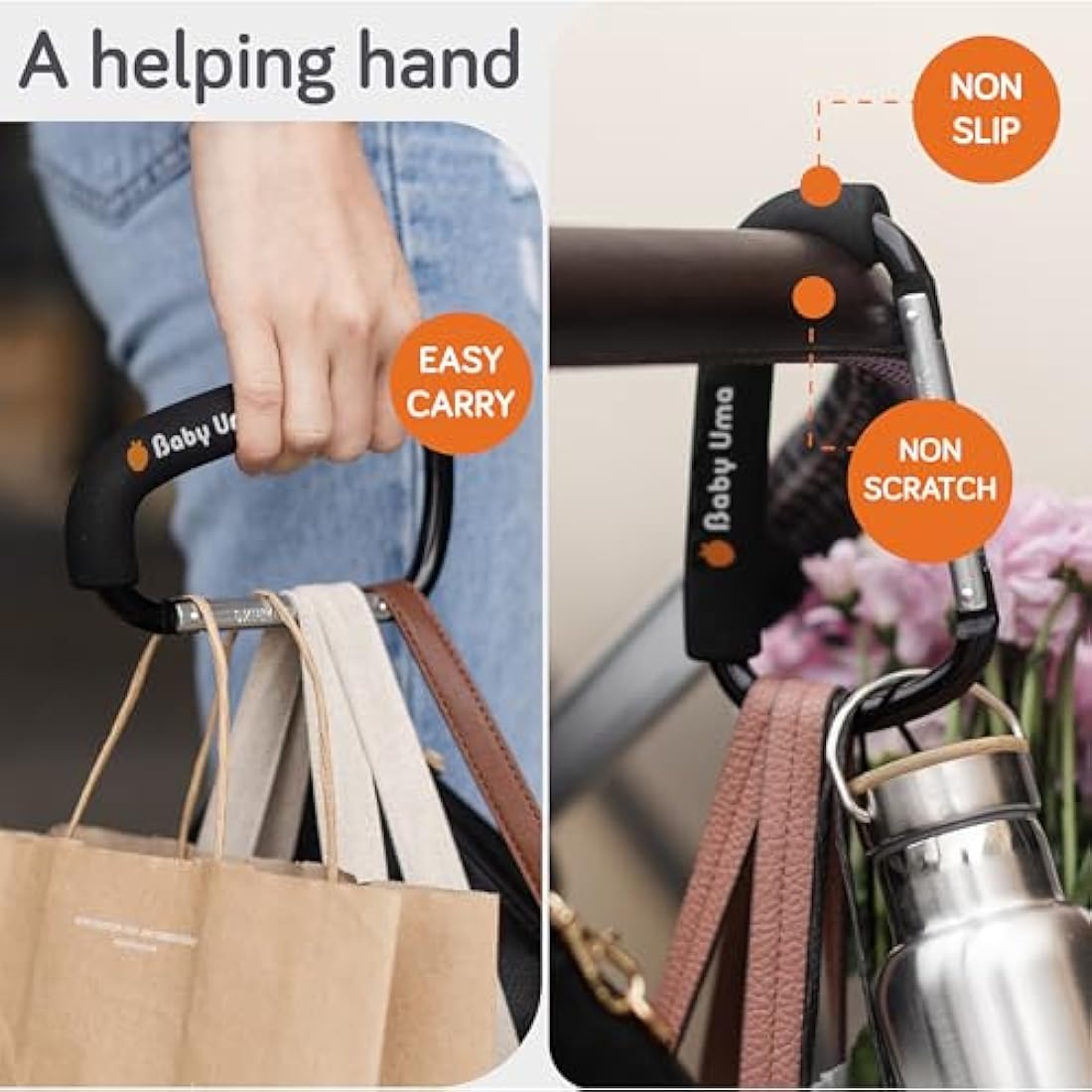 Baby Uma XL Pram Hooks – 2 Pack Large Aluminium Stroller Clips