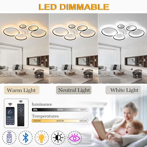 YUNZI Modern Ceiling Fan with LED Light – 72W Dimmable 6-Speed Fan