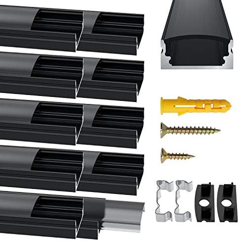 Jirvyuk 10-Pack U-Shape LED Aluminum Channel with Black Diffuser – 1m