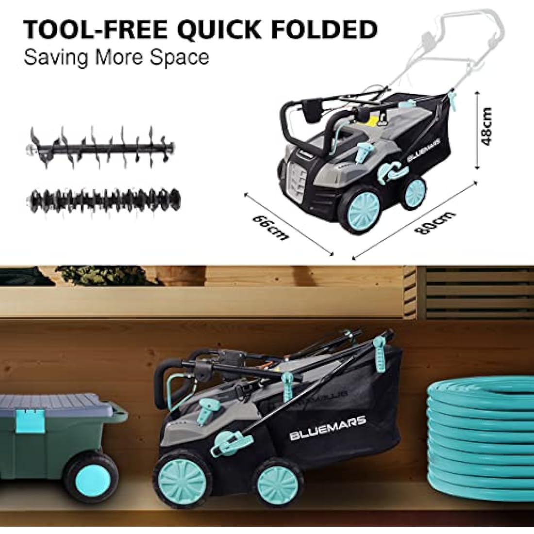 Bluemars 2000W Electric Lawn Scarifier & Aerator | 40cm Width, 55L Box