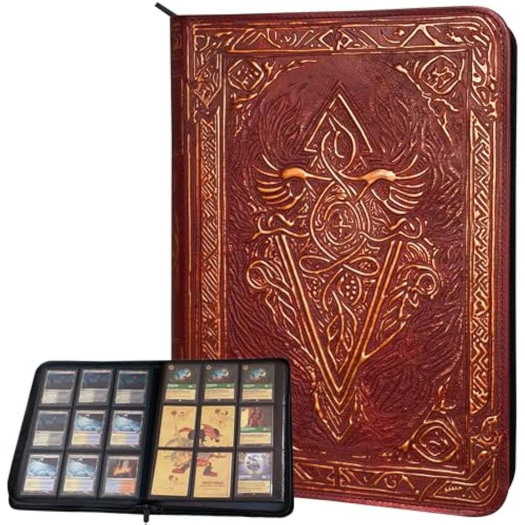 9-Pocket TCG Binder – 3D PU Leather Trading Card Album, Red