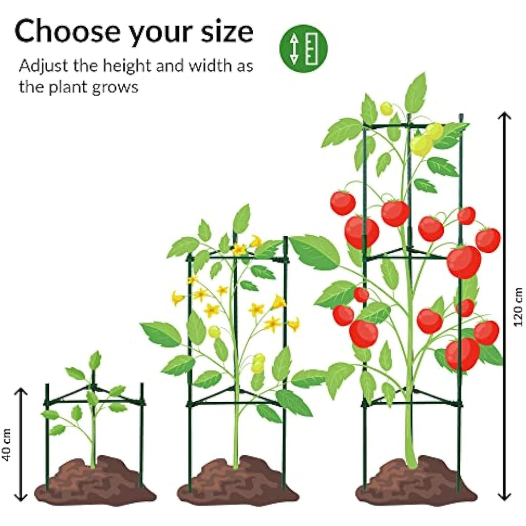 LeafImpact 4-Pack Adjustable Metal Tomato Cage - Green Plant Support