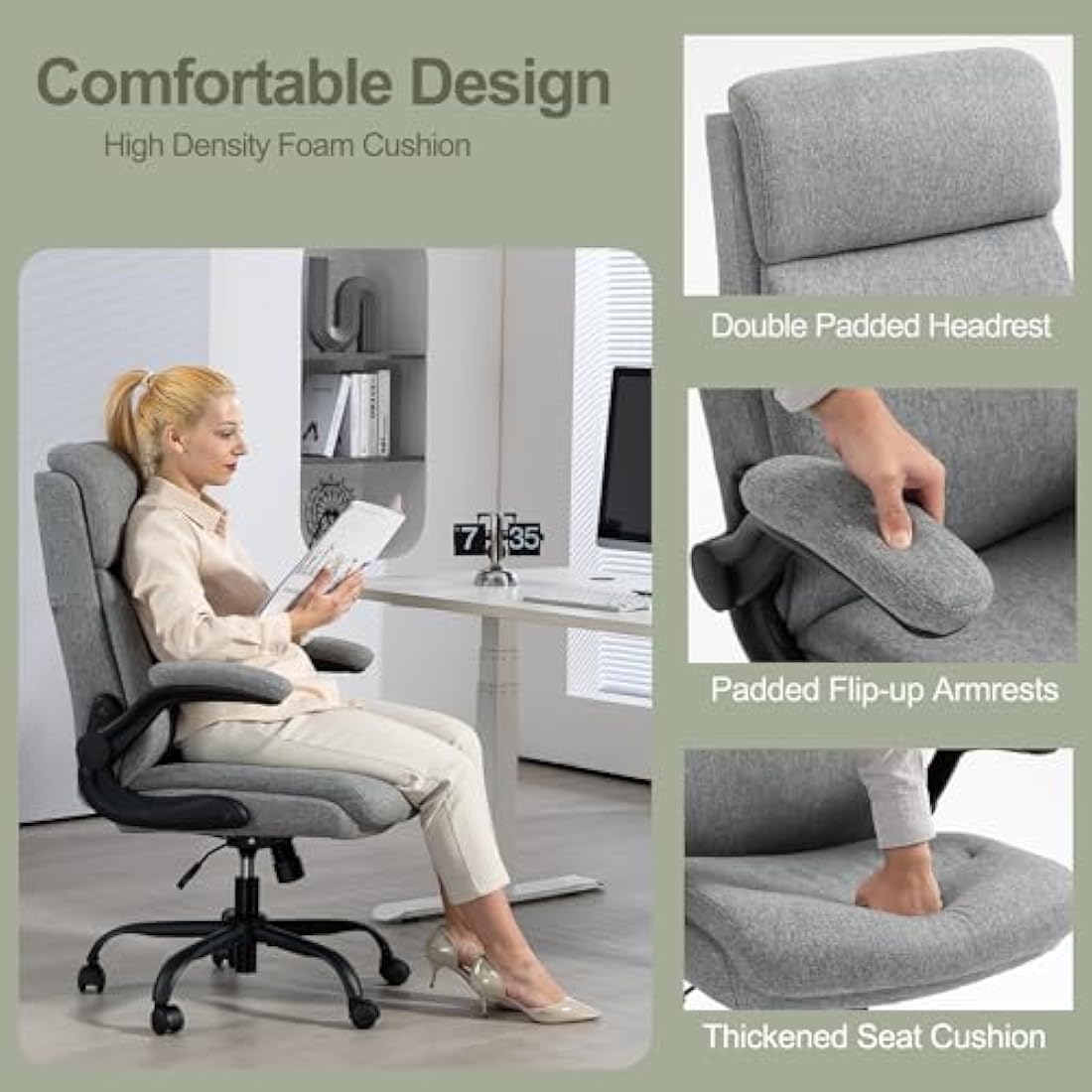 CASTLOVE Ergonomic Office Chair – Fabric Desk Chair with Flip-Up Arms
